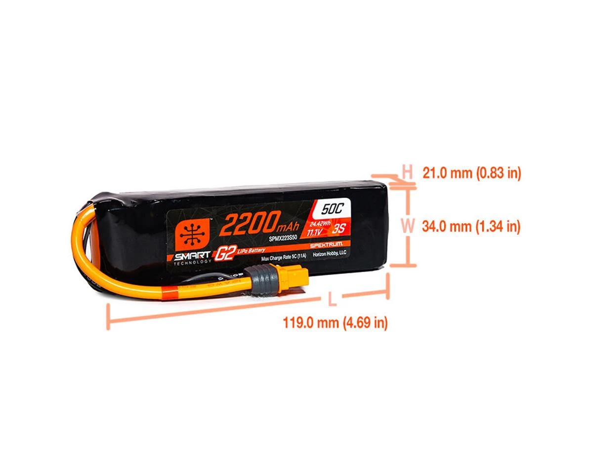 Spektrum RC 3S Smart G2 LiPo 50C Battery Pack (11.1V/2200mAh) w/IC3 Connector 5 Spektrum RC 3S Smart G2 LiPo 50C Battery Pack (11.1V/2200mAh) w/IC3 Connector - Image 3