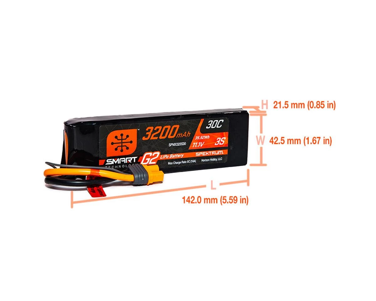 Spektrum RC 3S Smart G2 LiPo 30C Battery Pack (11.1V/3200mAh) w/IC3 Connector 5 Spektrum RC 3S Smart G2 LiPo 30C Battery Pack (11.1V/3200mAh) w/IC3 Connector - Image 3
